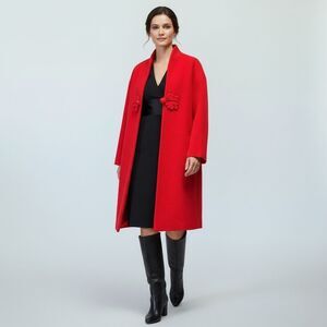 Soft Surroundings Red Wool Blend Long Coat M - Double Knot Toggle Closure